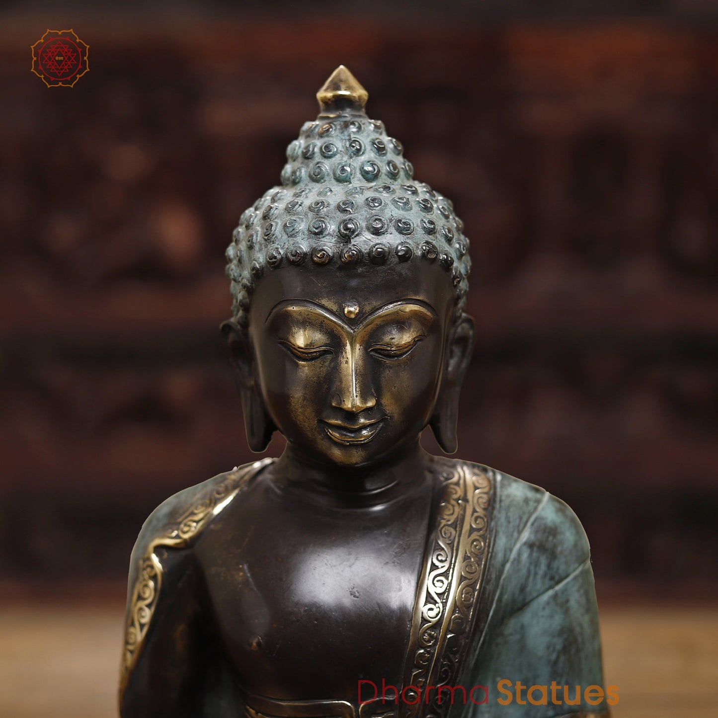 Brass Meditating Buddha Statue, Fine Black patina Finish 14.5" (Made in Indonesia)