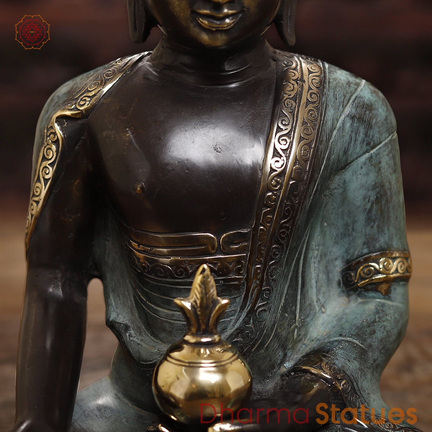 Brass Meditating Buddha Statue, Fine Black patina Finish 14.5" (Made in Indonesia)