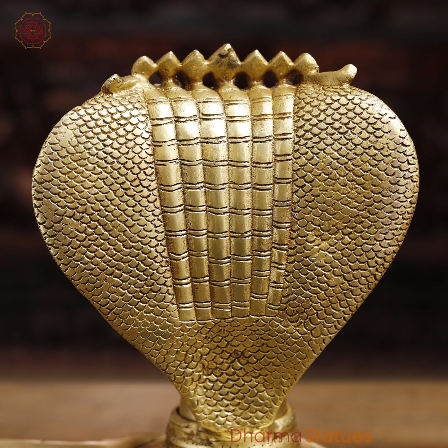 Brass ShivLing Statue, Embraced by Seven-Headed Serpent , Golden Finish 13"
