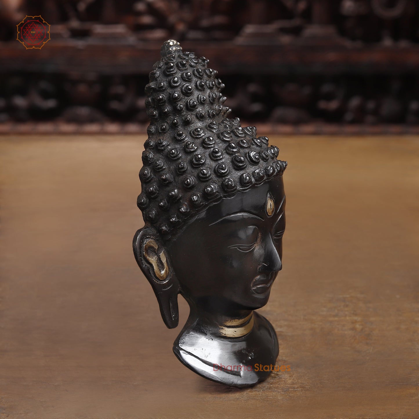Brass Buddha Head, Black Patina & Golden Finish, 8.5"