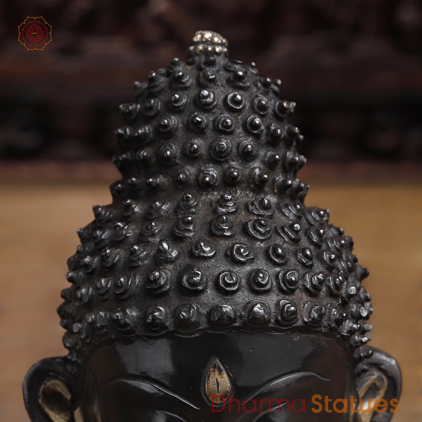 Brass Buddha Head, Black Patina & Golden Finish, 8.5"