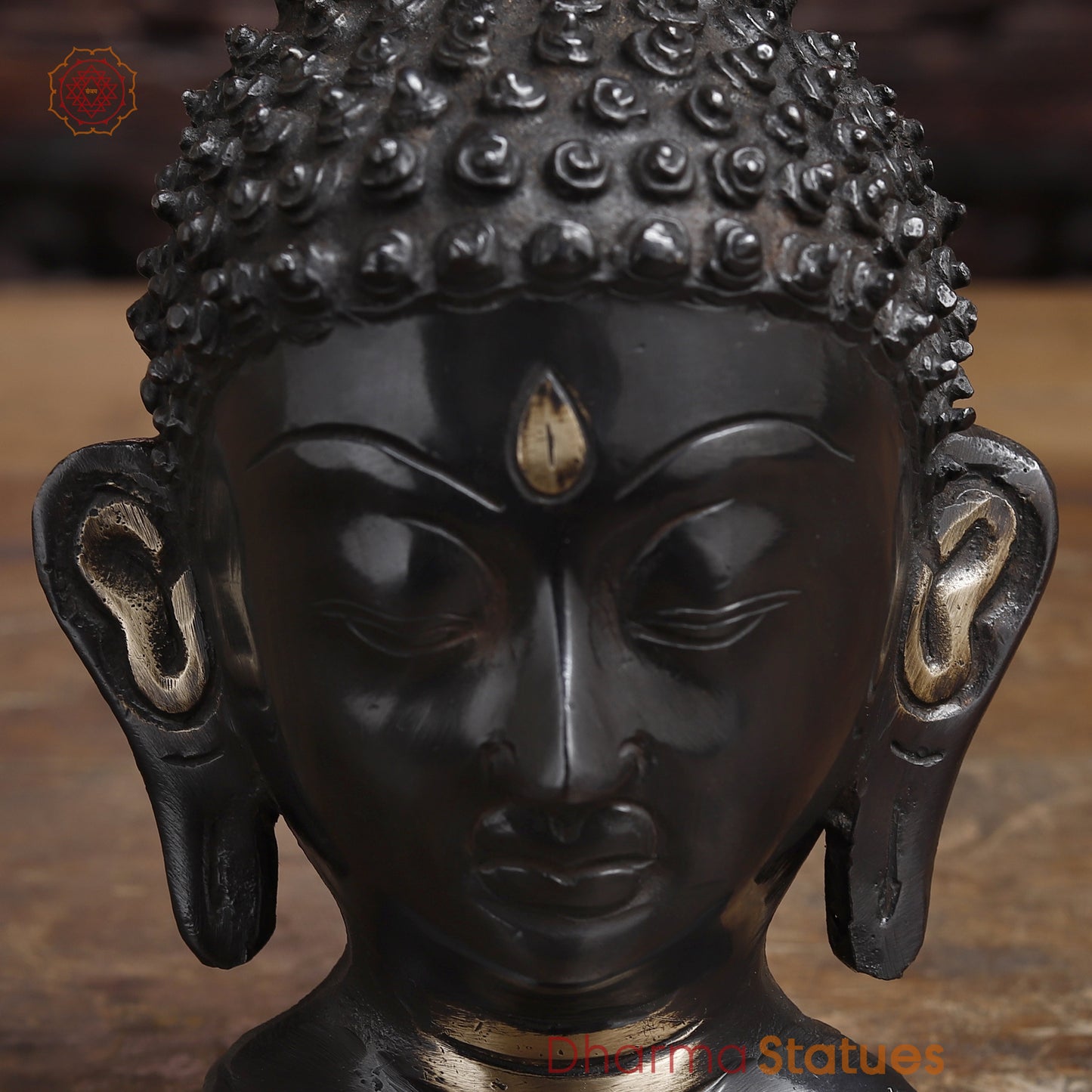Brass Buddha Head, Black Patina & Golden Finish, 8.5"