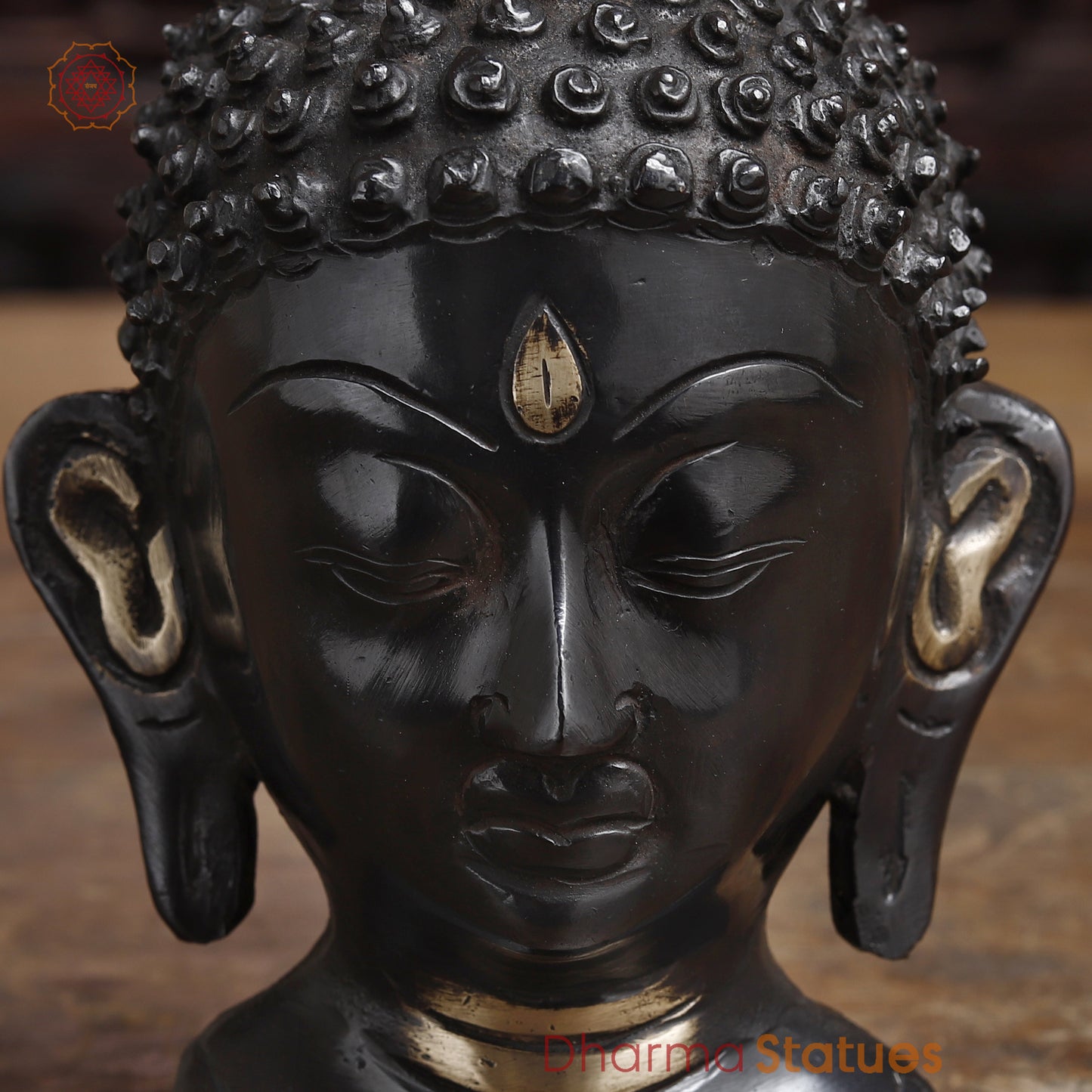 Brass Buddha Head, Black Patina & Golden Finish, 8.5"