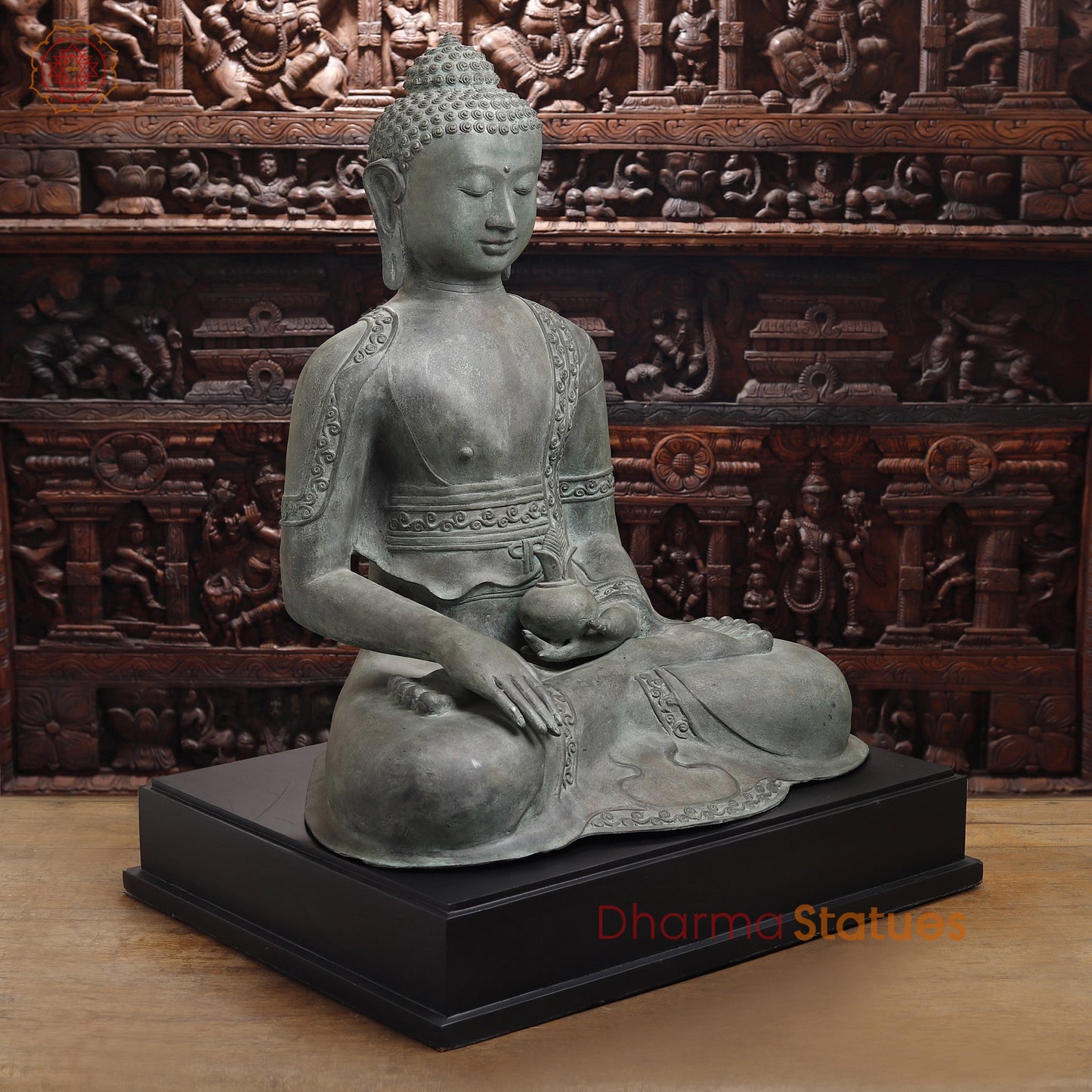 Brass Buddha Idol, Meditating Buddha Statue, Grey Finish 35.5"