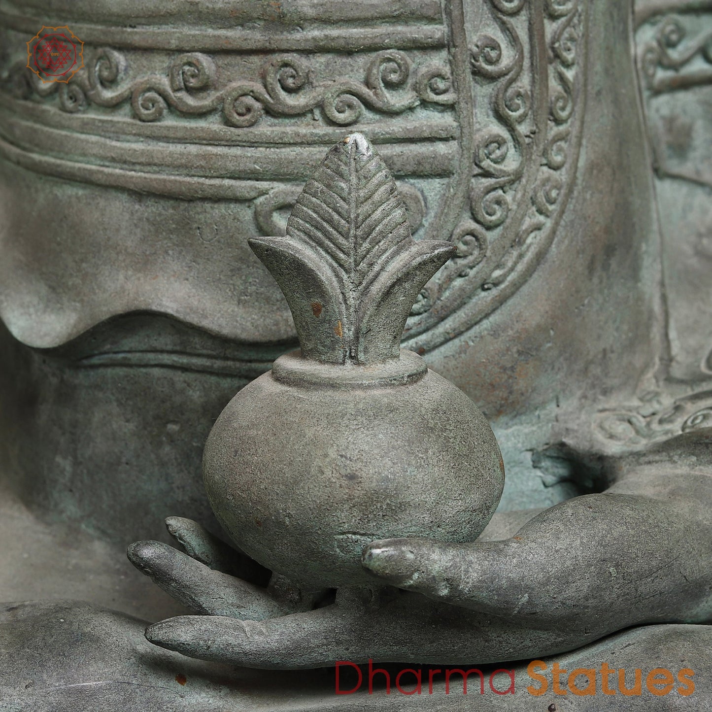 Brass Buddha Idol, Meditating Buddha Statue, Grey Finish 35.5"