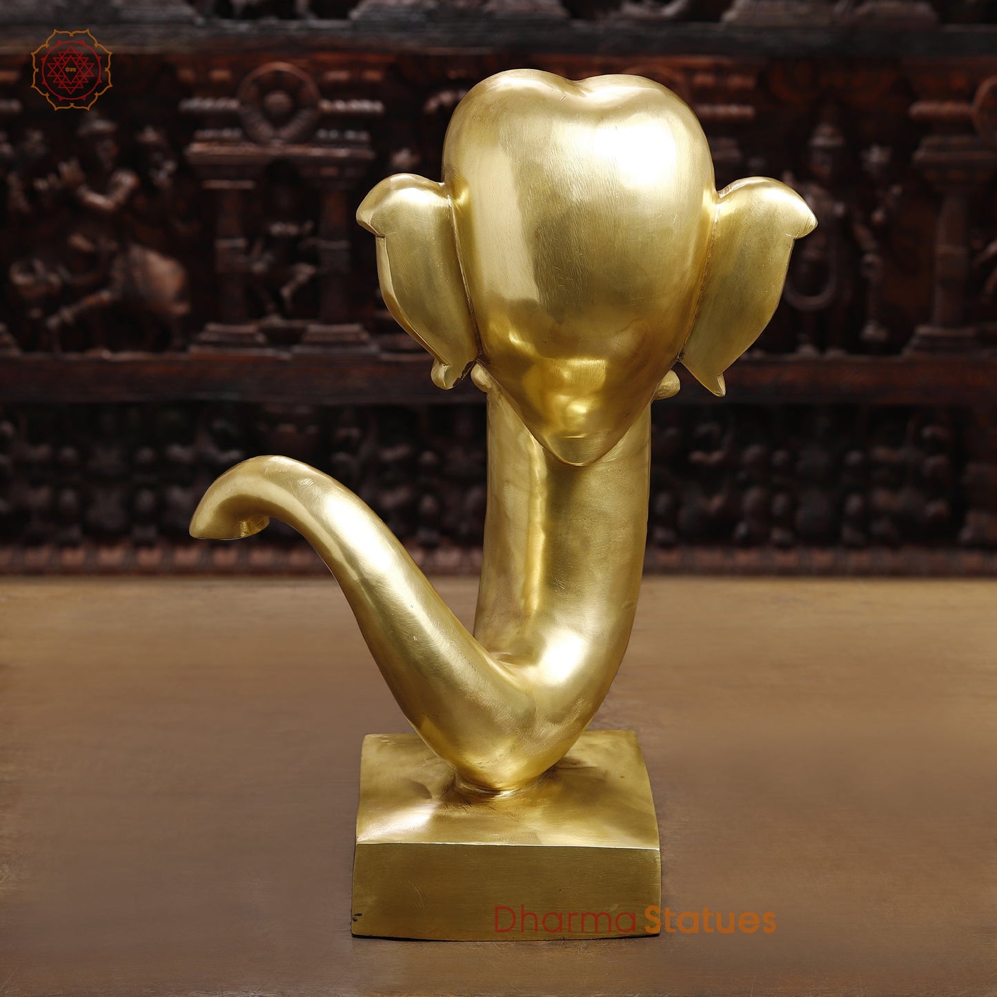 Brass Lord Ganesha Idol, Modern Ganesh Head Brass Statue, Golden Fine Finish 17"