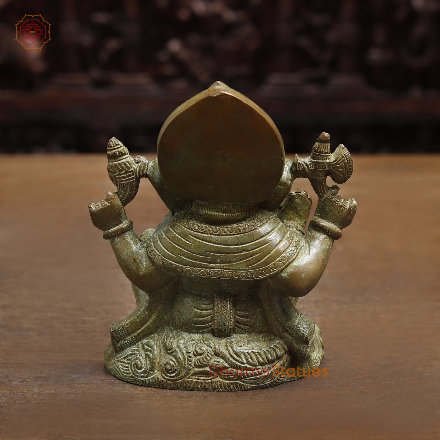 Brass Ganesh seated in Blessing Posture, Fine Green, 6"