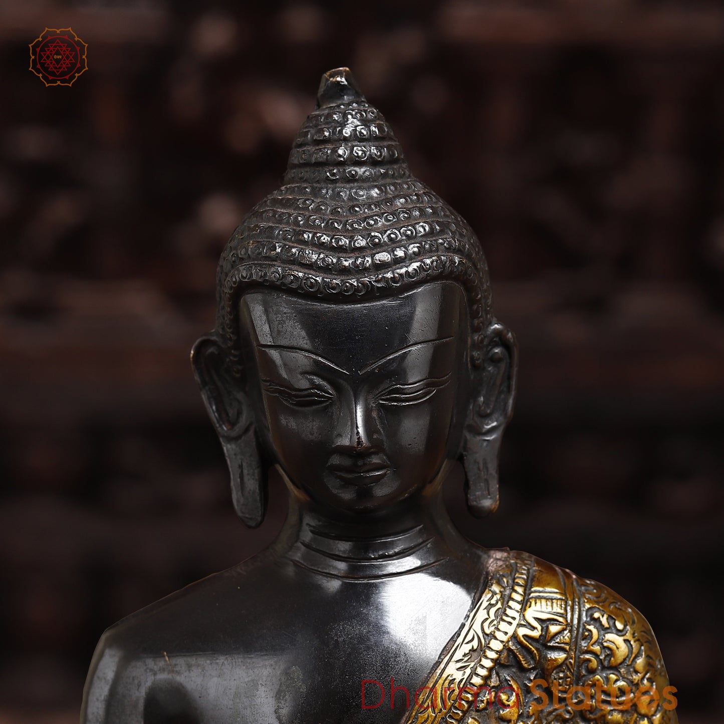Brass Buddha seated, Black Patina & Golden Finish, 11"