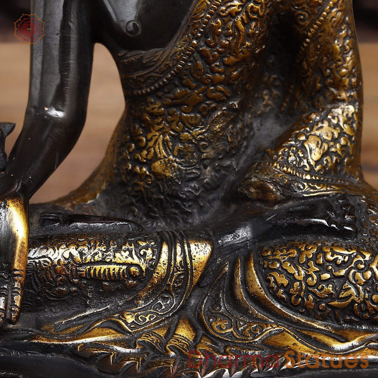 Brass Buddha seated, Black Patina & Golden Finish, 11"