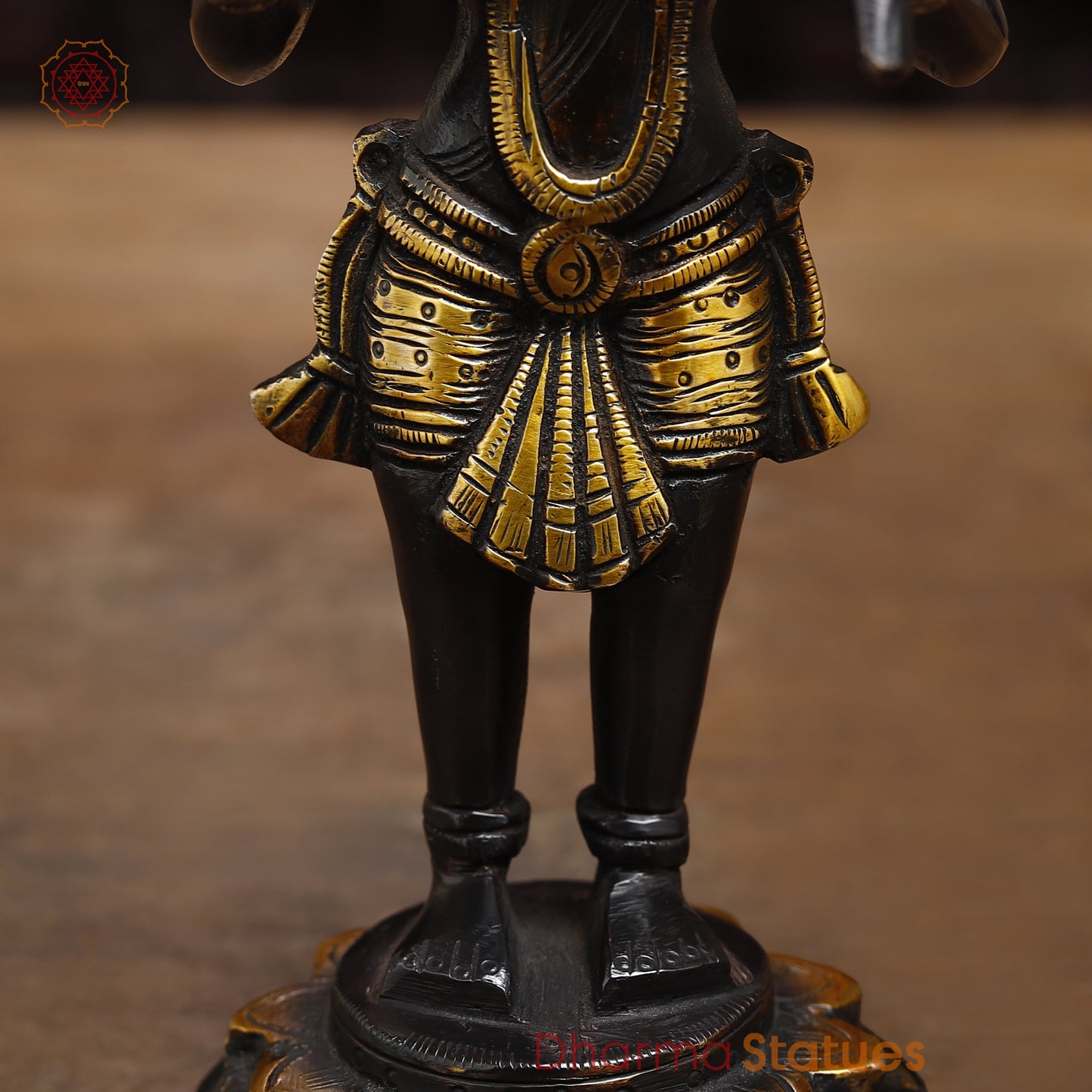 Brass Hanuman in Blessing Posture, Black Patina & Golden Finish, 8"