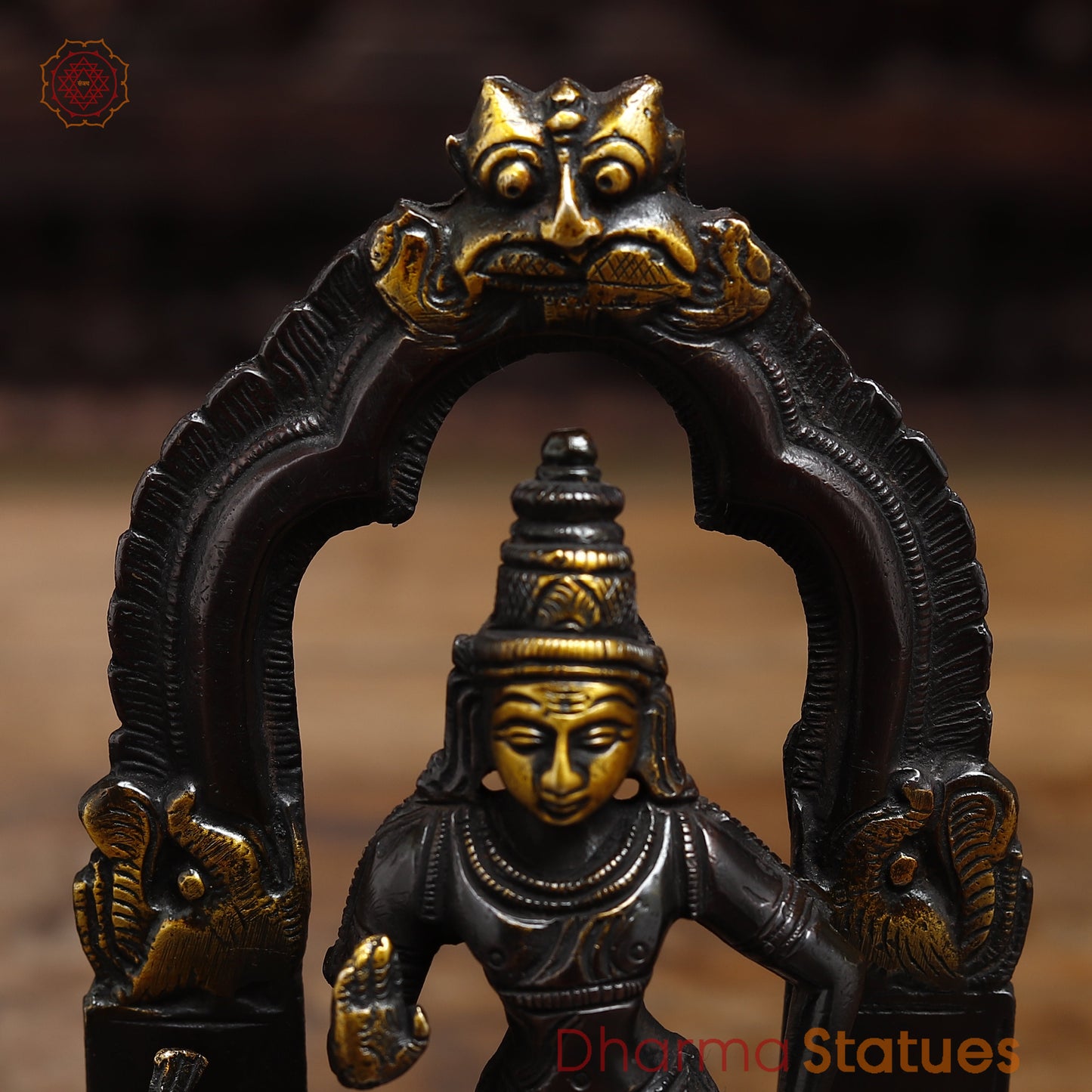 Brass Kartikeya in Blessing Posture, Black Patina & Gold Finish, 7.5"