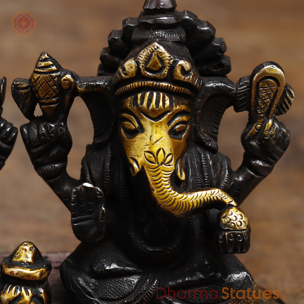 Brass Lakshmi & Ganesh in Blessing Posture, Black Patina & Gold Finish, 3.5"