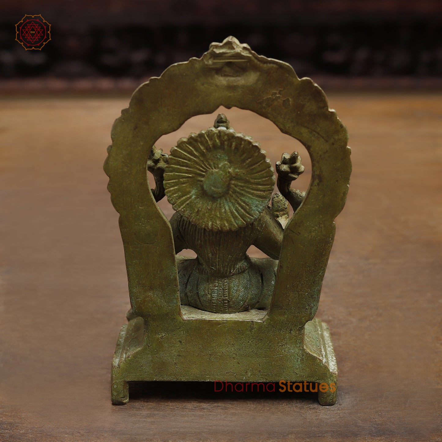 Brass Lakshmi seated in Blessing Posture, Green Patina Finish, 7.5"