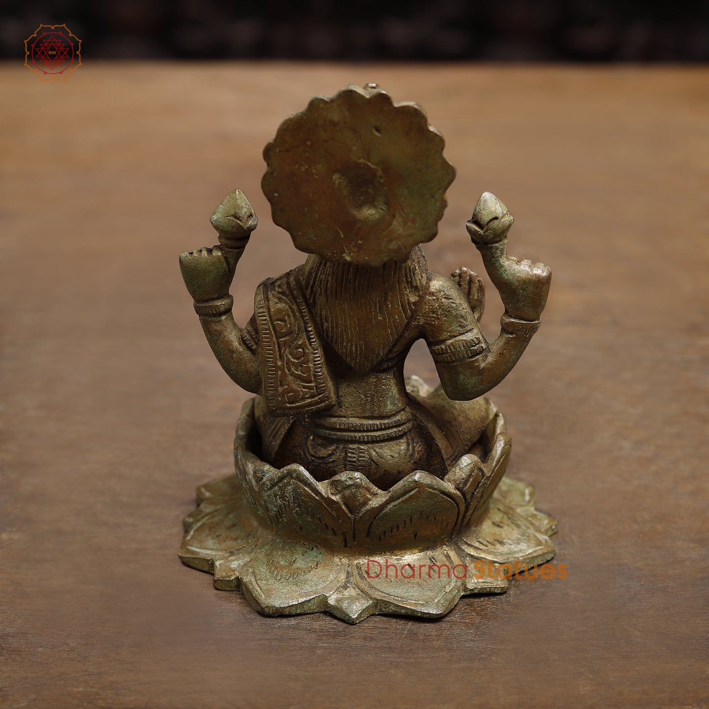 Brass Lakshmi seated in Blessing Posture, Green Patina Finish, 5"