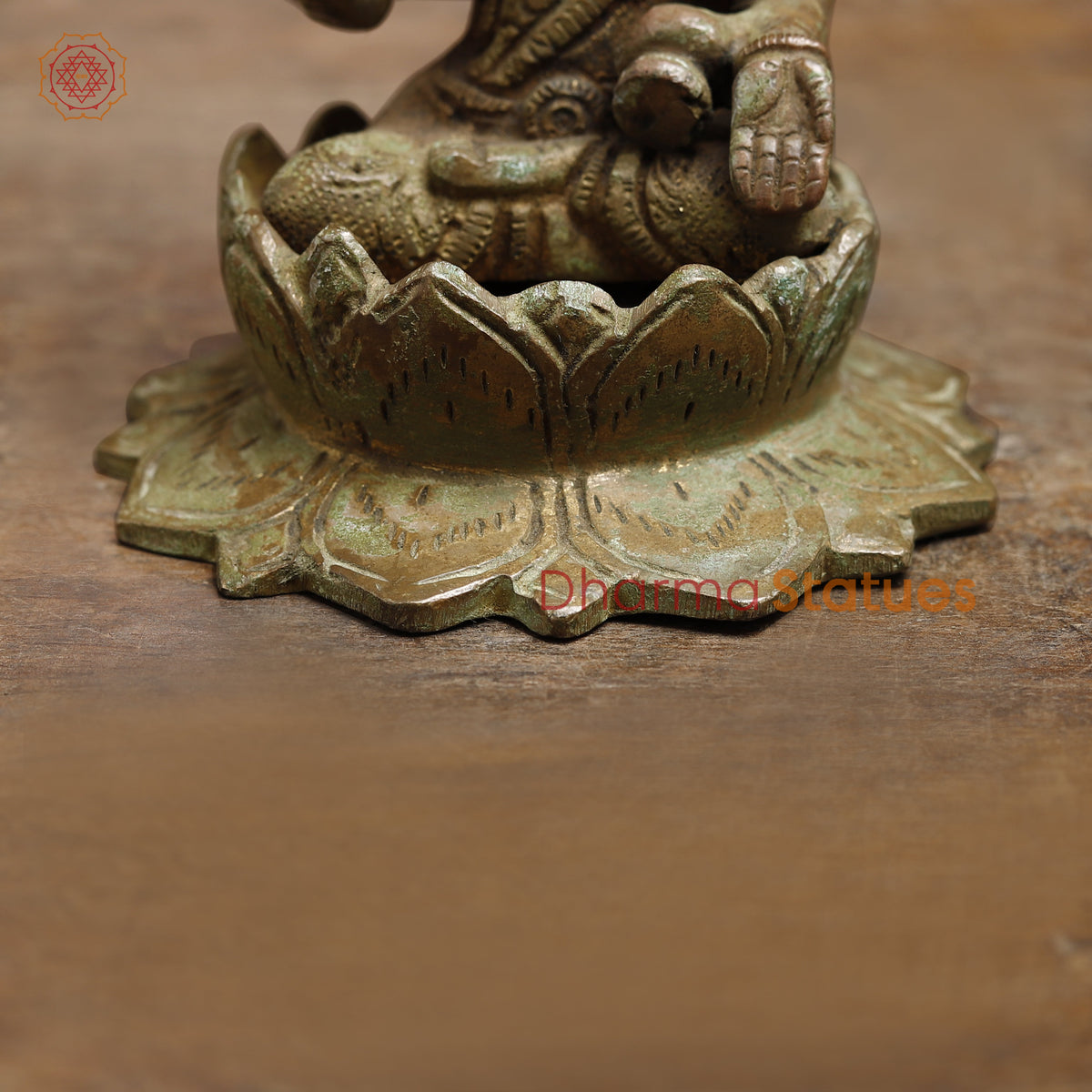 Brass Lakshmi seated in Blessing Posture, Green Patina Finish, 5"