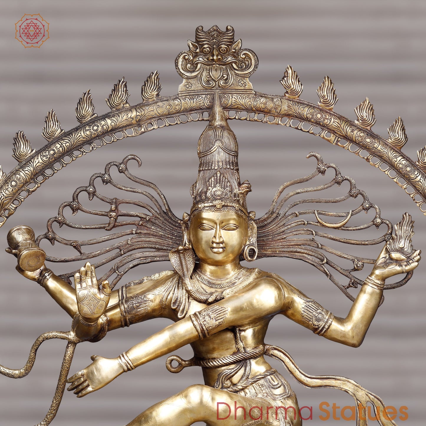 Brass Natraj Idol, Lord of the Wheel of Art, Golden Fine Finish 68"
