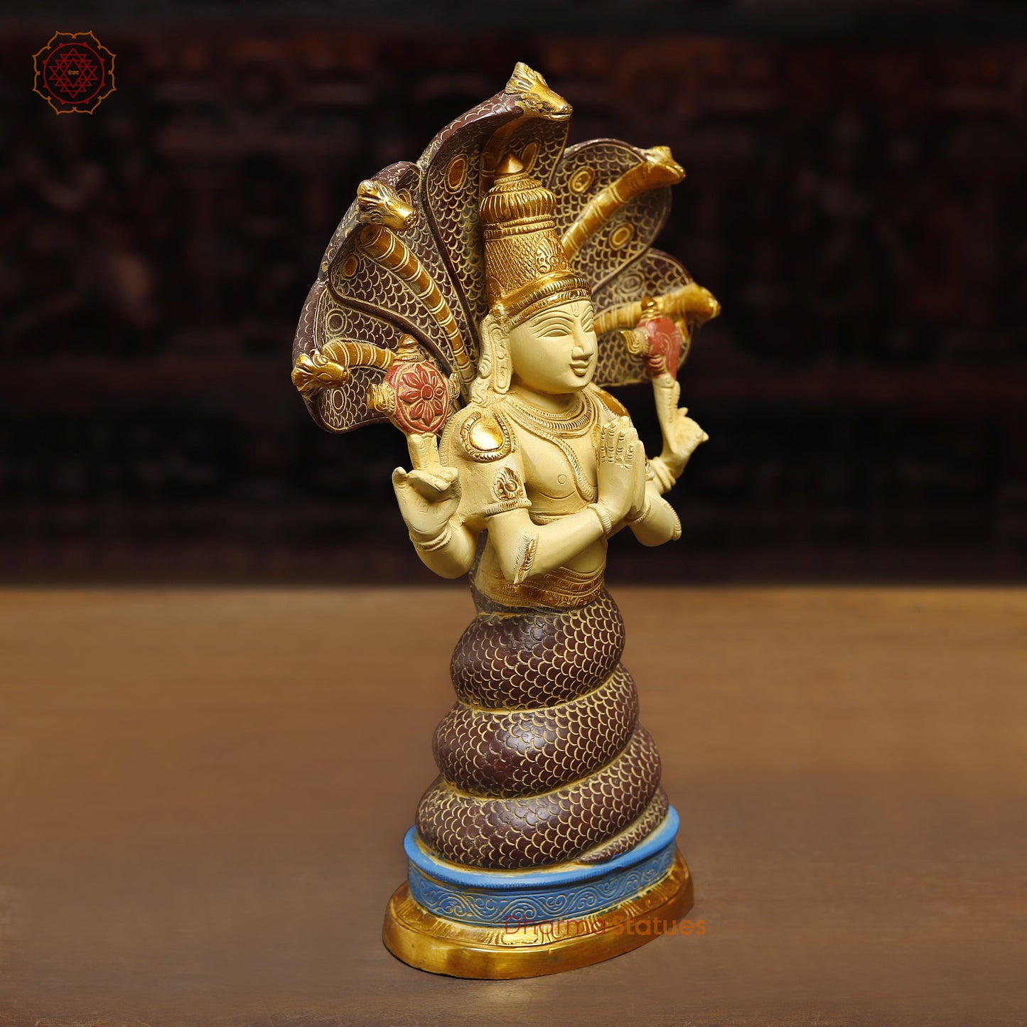 Brass Patanjali, Golden, Copper & Blue Finish, 15"