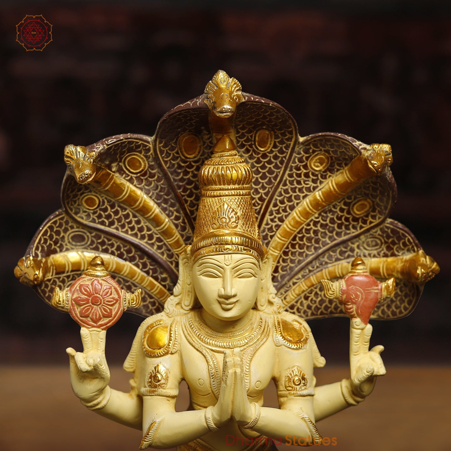 Brass Patanjali, Golden, Copper & Blue Finish, 15"