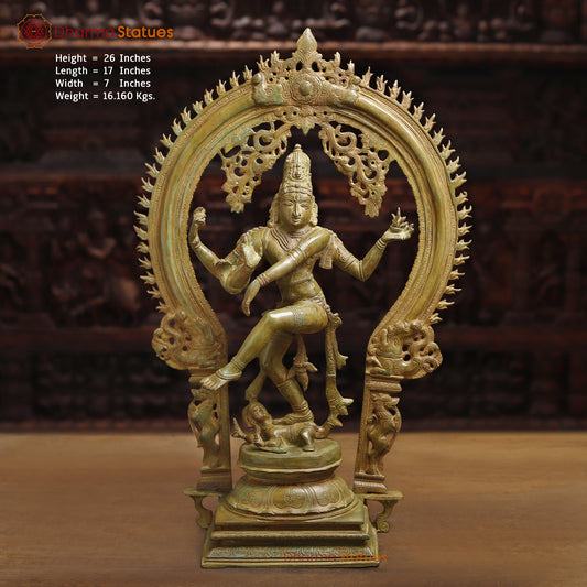 Brass Natraj Statue, Green Patina Fine Finish 26" front view