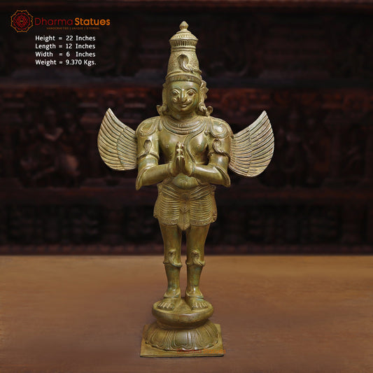 Brass Garuda Statue, Fine Gold Finish, 22"