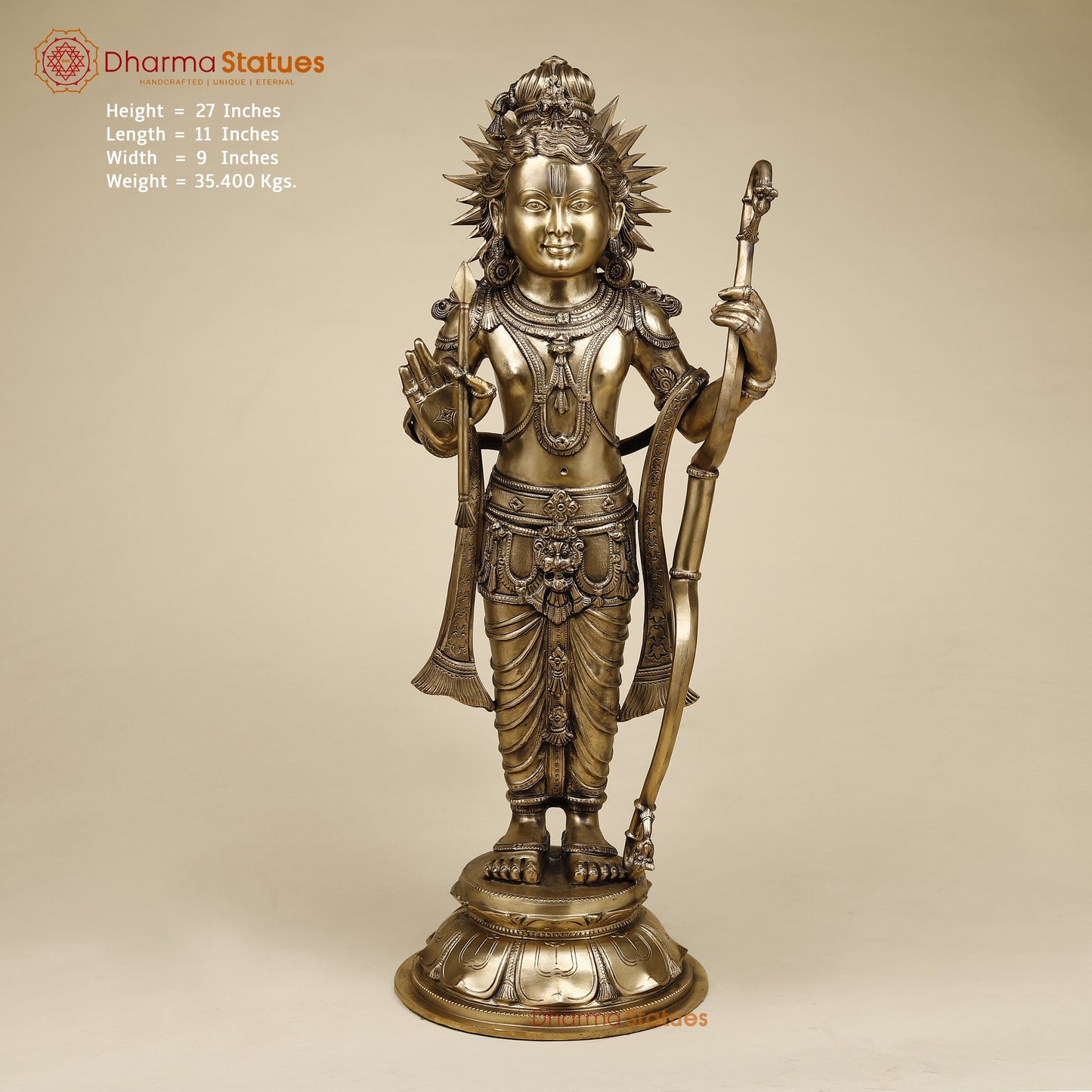 Brass Ram Lalla, Fine Golden Finish, 27"