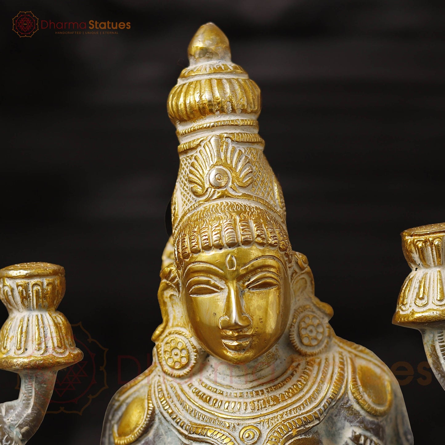 Brass Lakshmi Statue, Goddess of Wealth & Fortune, Antique Brown & Gold Finish 12"