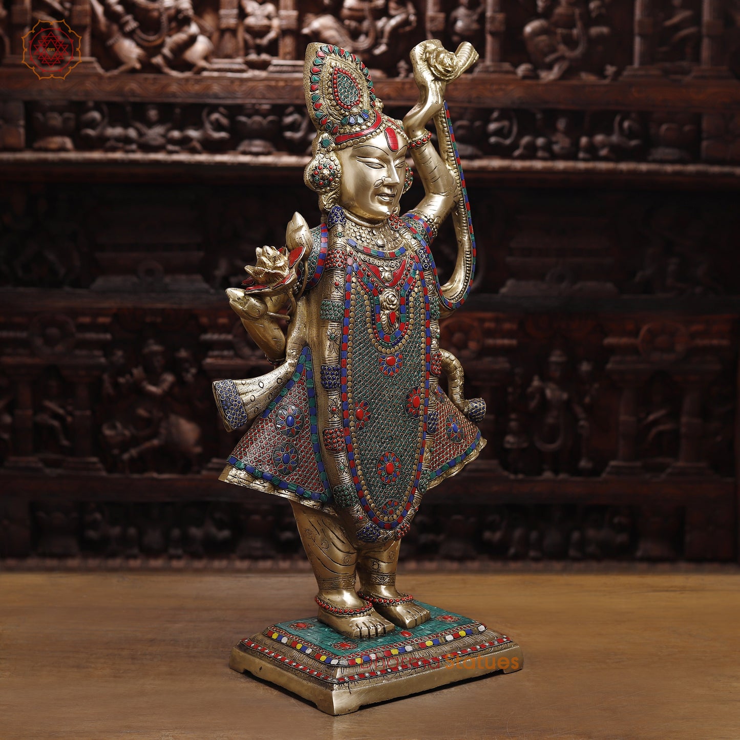 Brass Shreenath, Stonework & Golden Finish, 31.5"