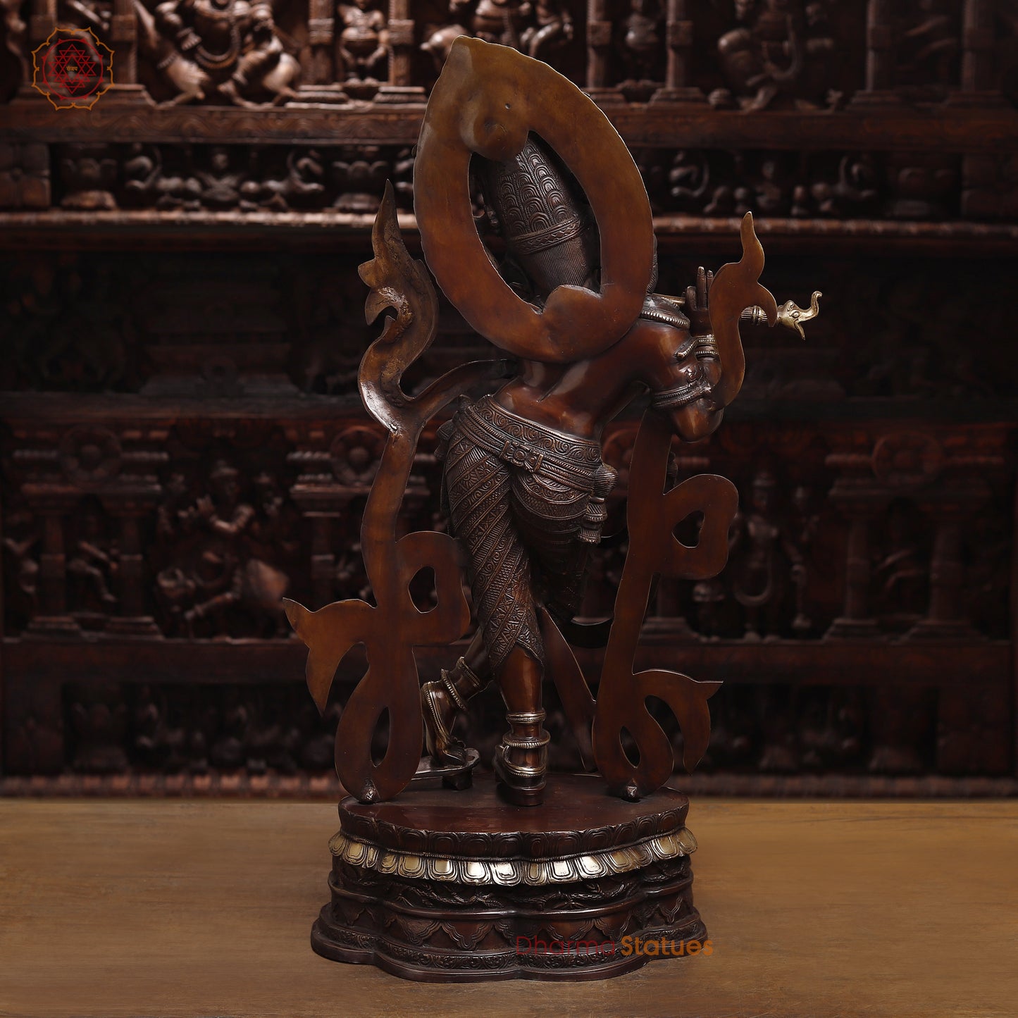 Brass Krishna Playing Flute, Copper & Golden Finish, 35"