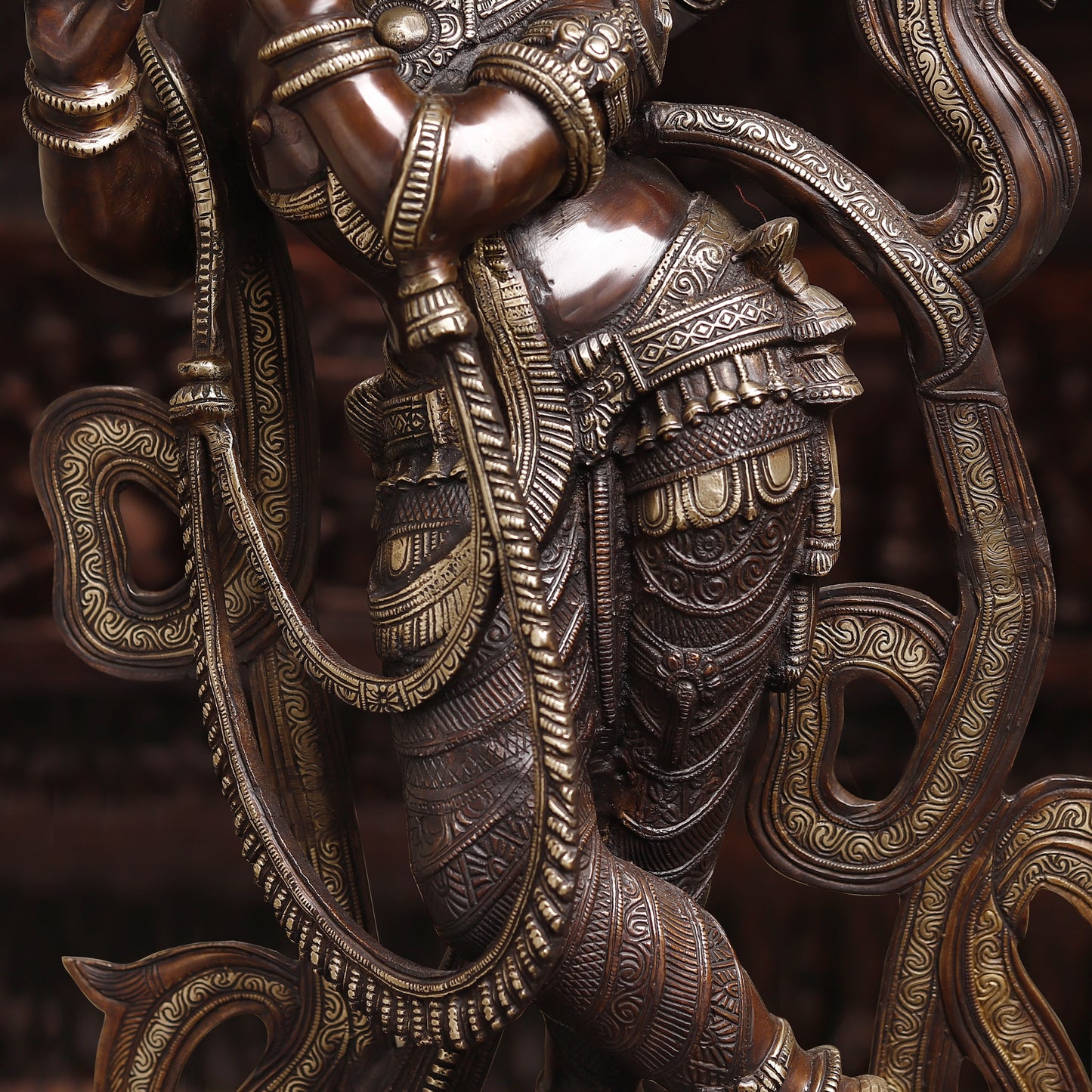 Brass Krishna Playing Flute, Copper & Golden Finish, 35"