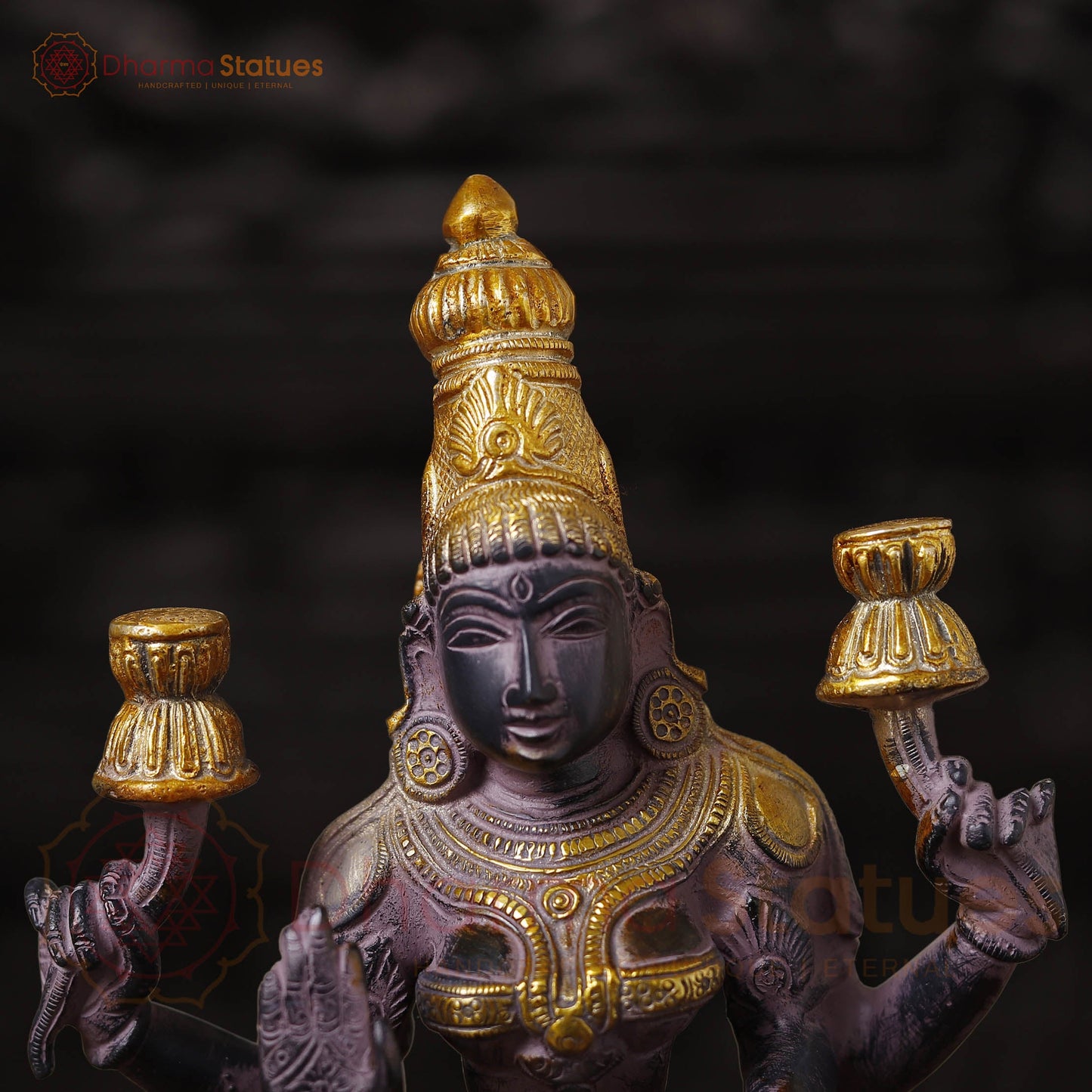 Brass Lakshmi Idol | Goddess Of Fortune, Rustic Purple Patina and Gold 12"