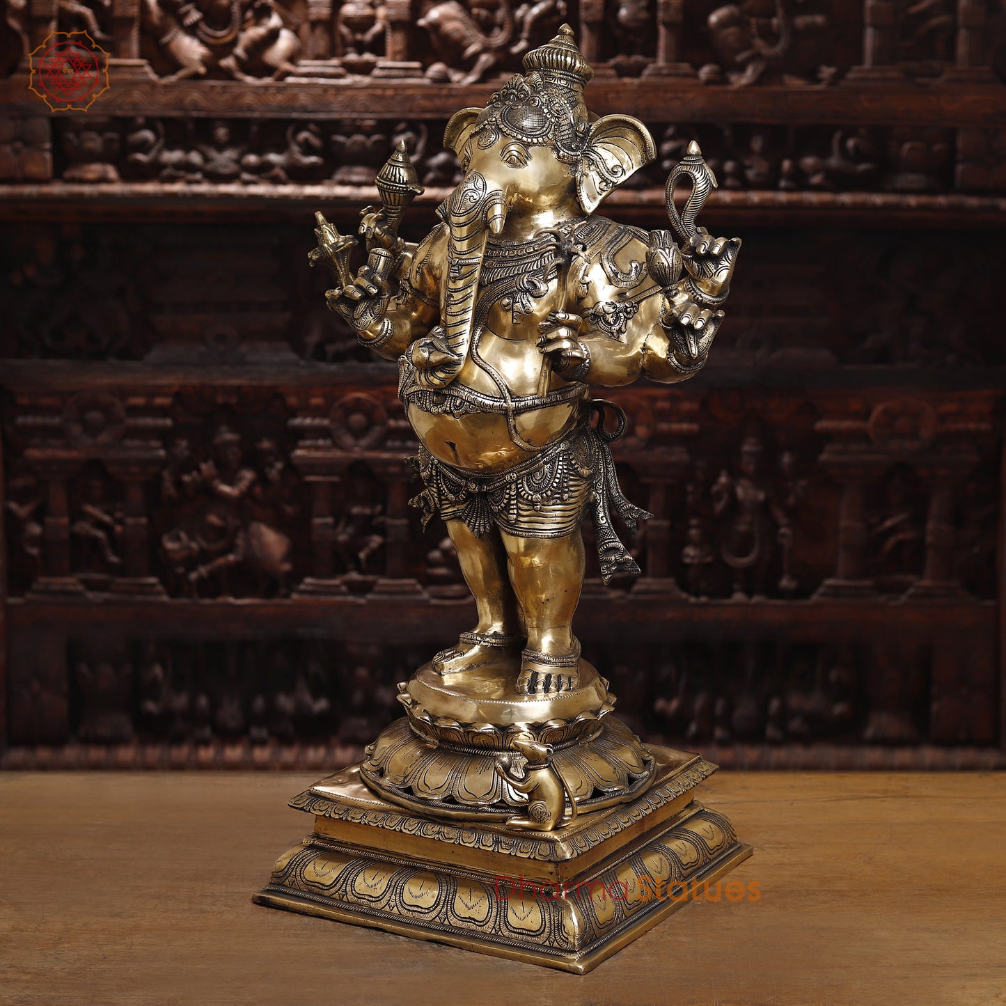 Brass Ganesh with 8 Arm, Golden Finish, 35"