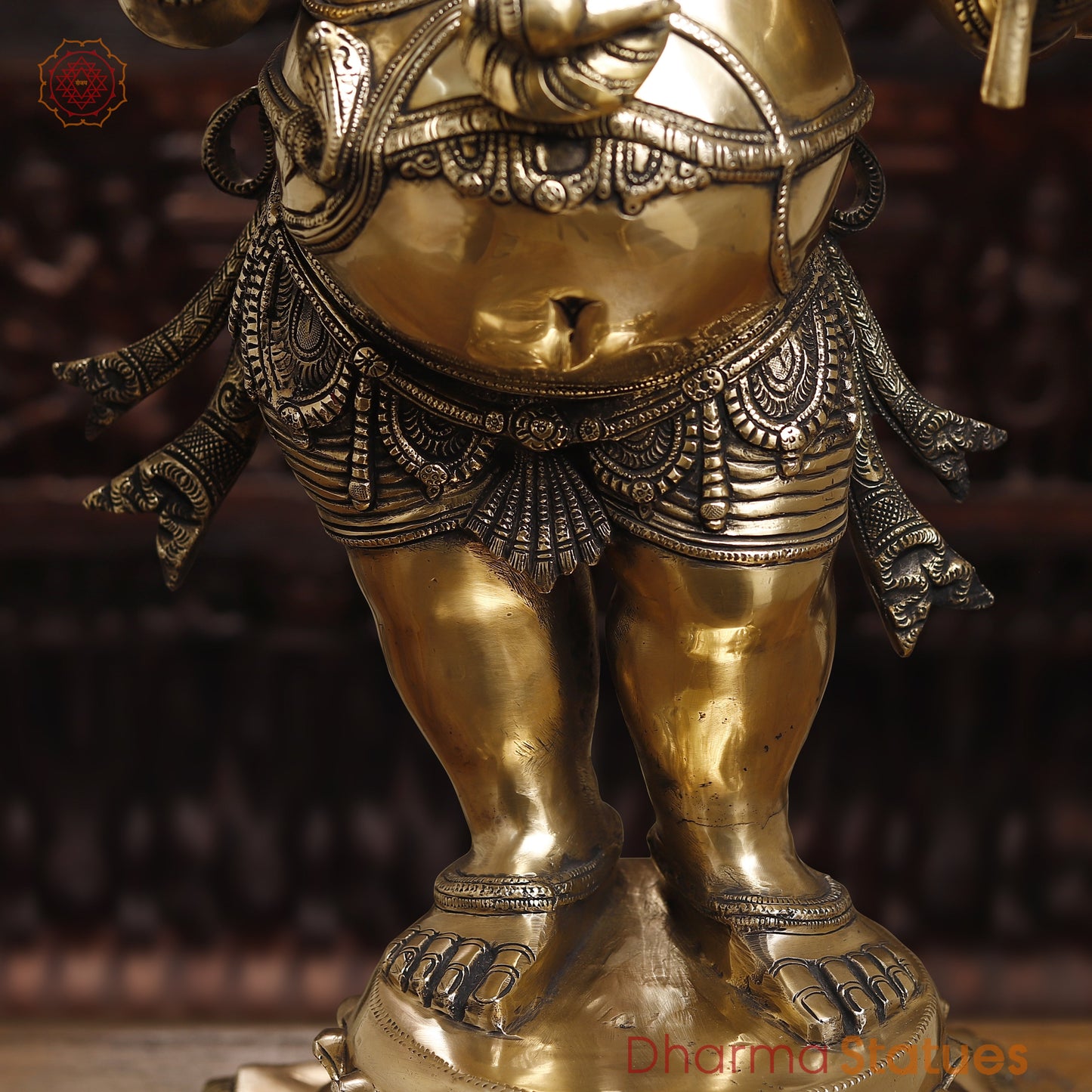 Brass Ganesh with 8 Arm, Golden Finish, 35"