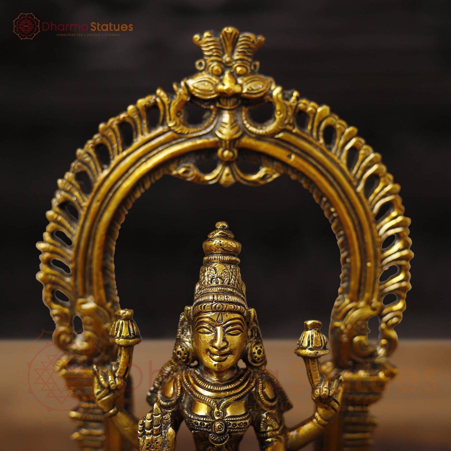 Lakshmi Brass Idol, Sitting on a Pedestal, Golden Fine work 9.5"