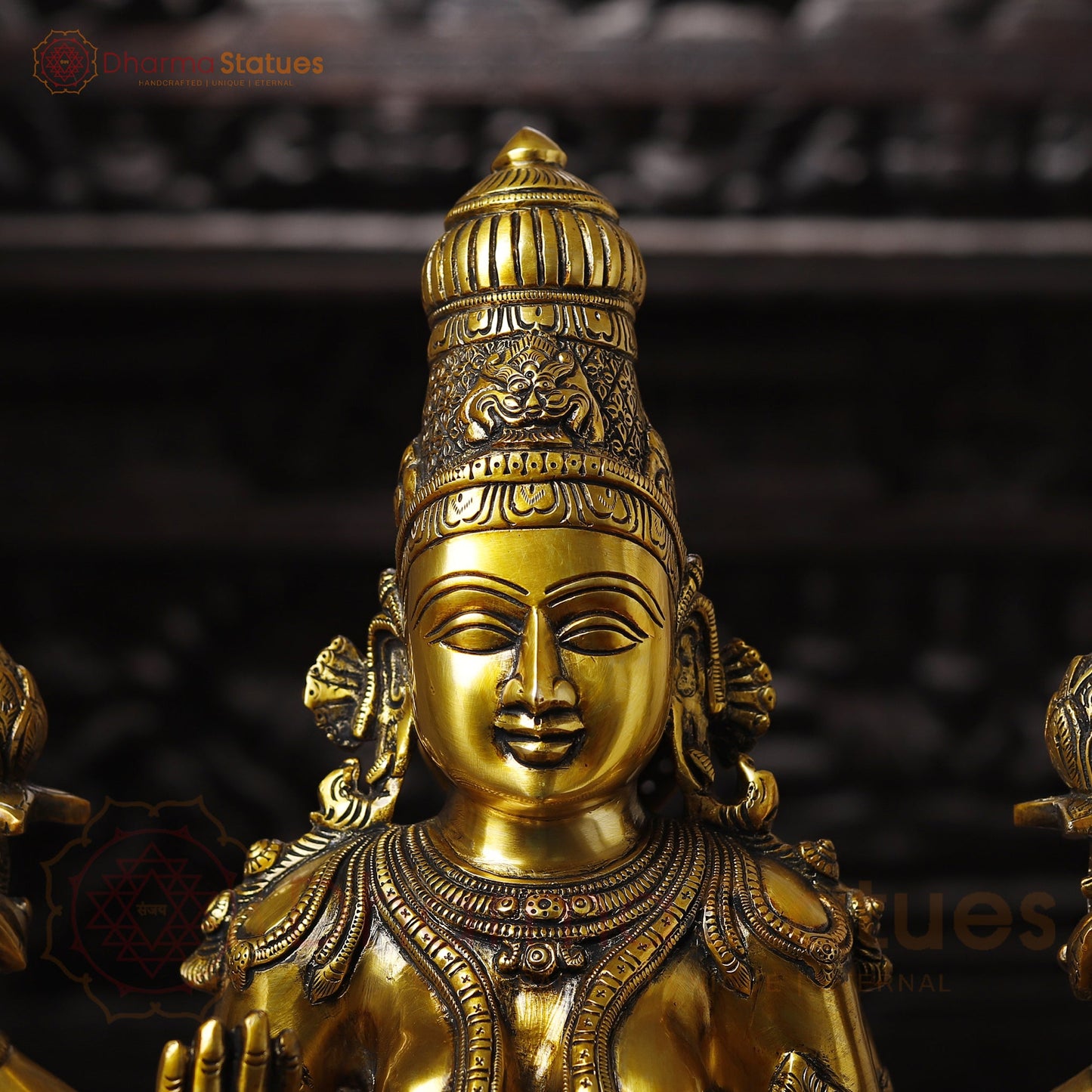 Brass Lakshmi Idol, Sitting on a Lotus, Golden Fine Work 24"