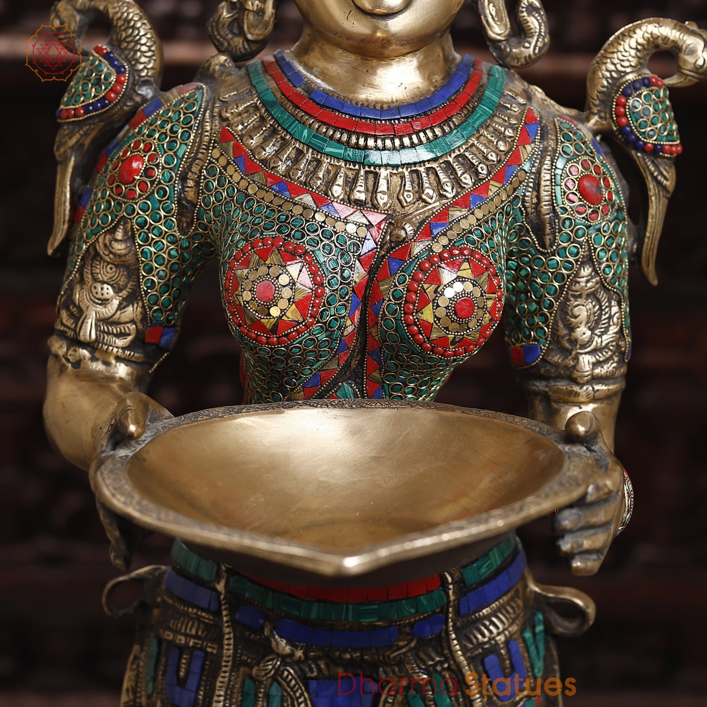 Brass Deep lakshmi with Fine Inlay Work, Stonework & Golden Finish, 43"