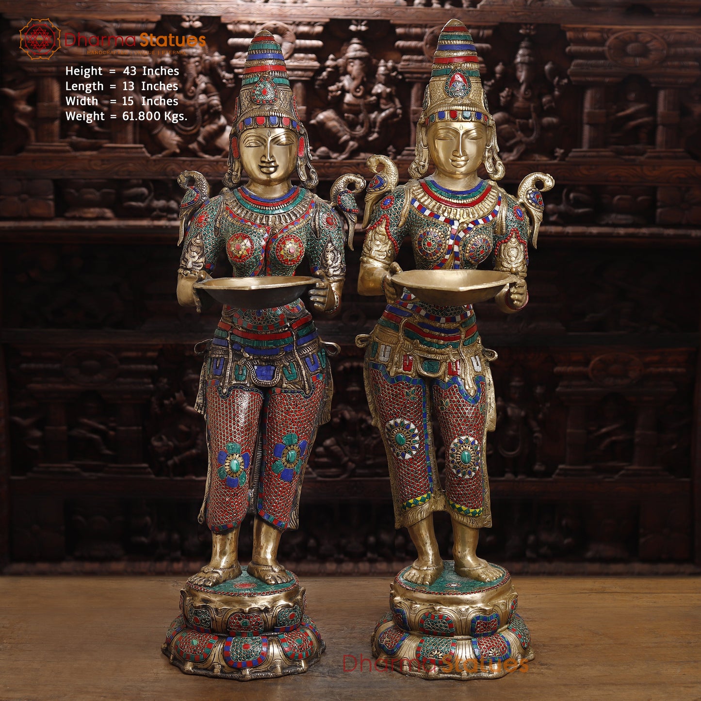 Brass Deep lakshmi with Fine Inlay Work, Stonework & Golden Finish, 43"