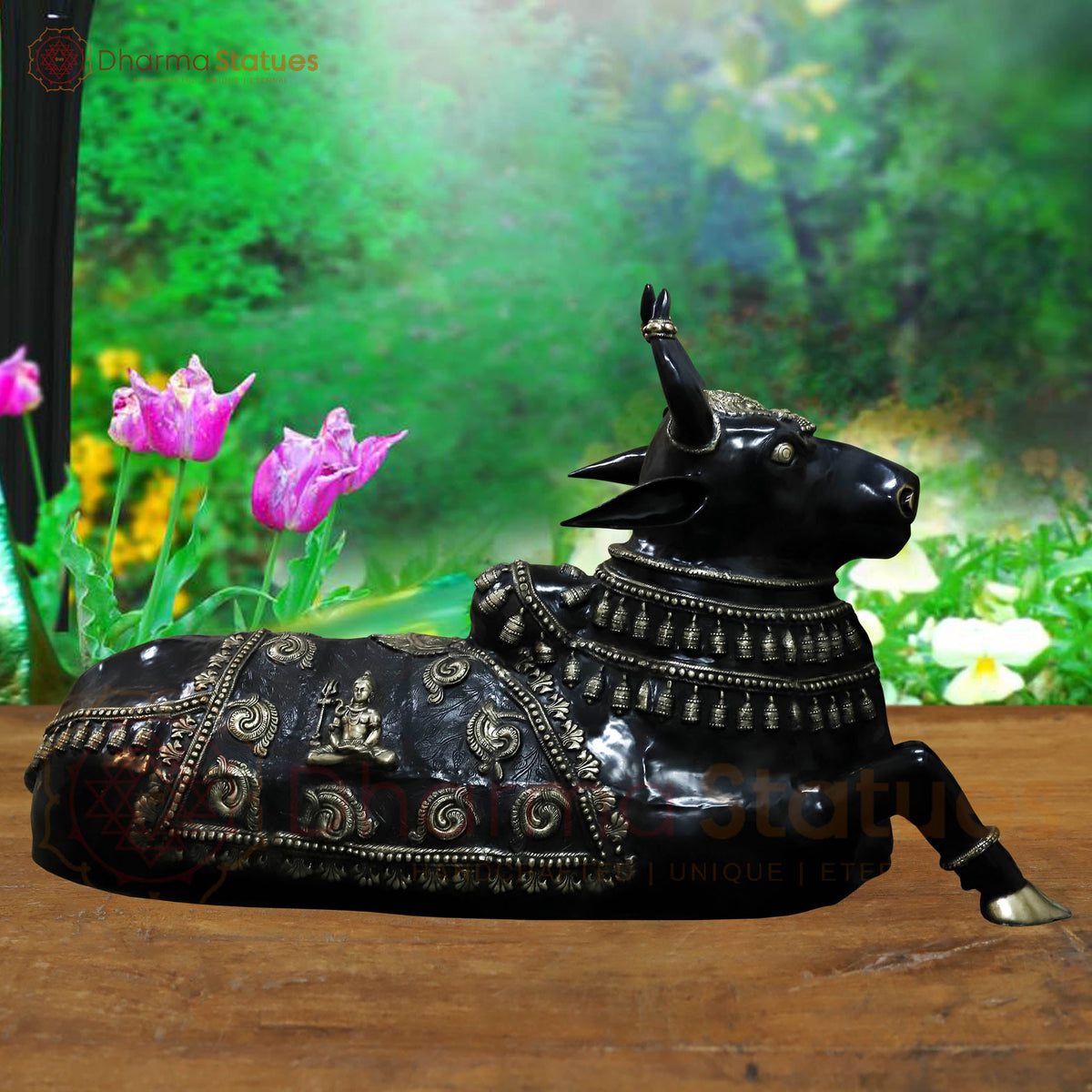Brass Nandi Statue, The Eternal Protector , Black Patina Finish 82"