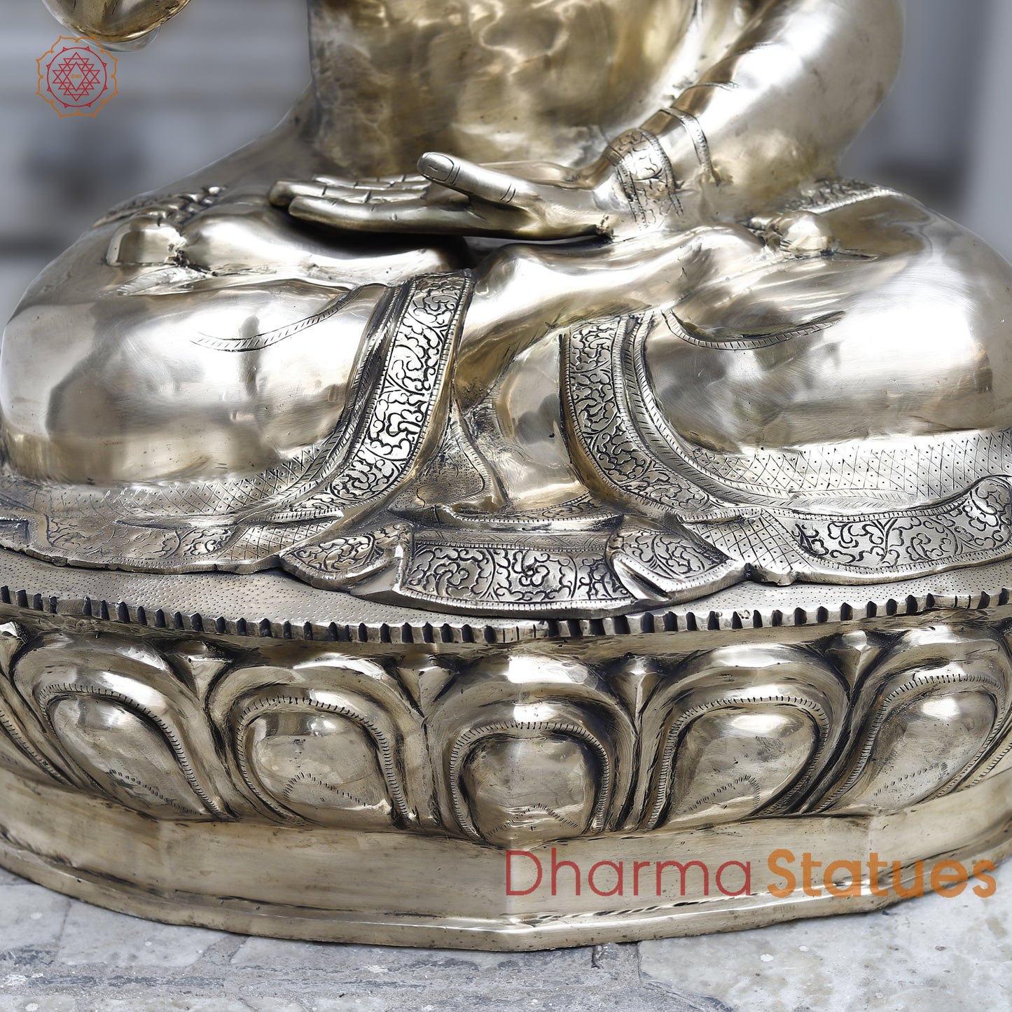 Brass Buddha seated in Blessing, Silver Finish, 44"