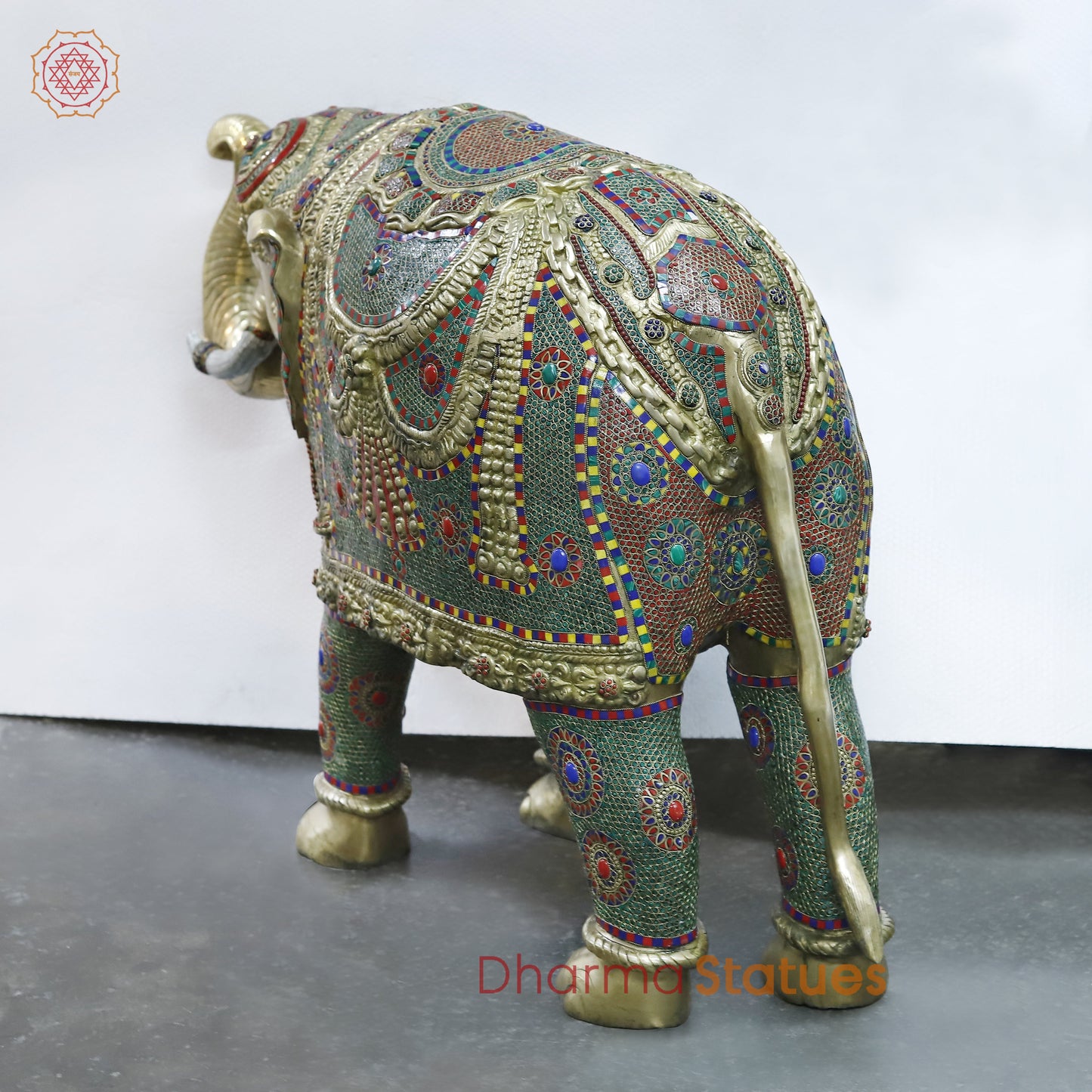 Brass Elephant, Stonework & Golden Finish, 35"