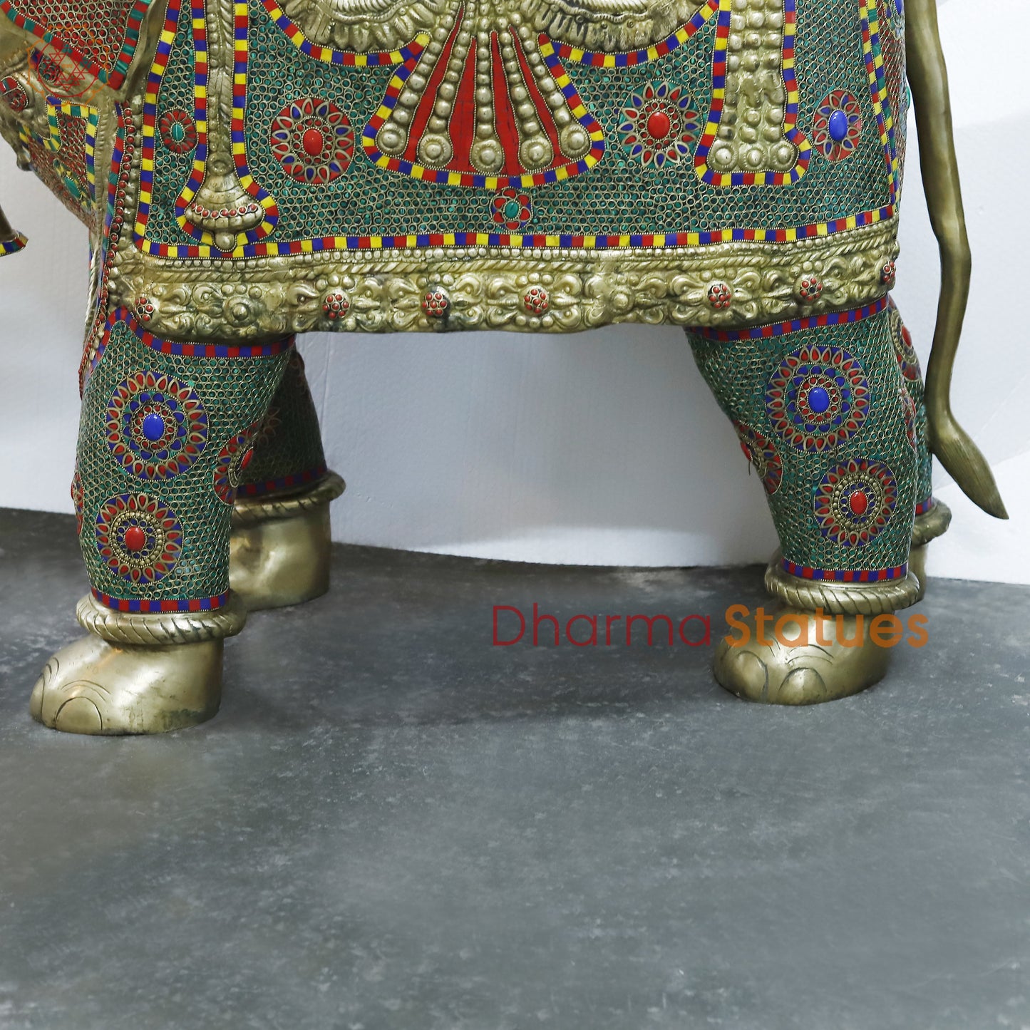 Brass Elephant, Stonework & Golden Finish, 35"