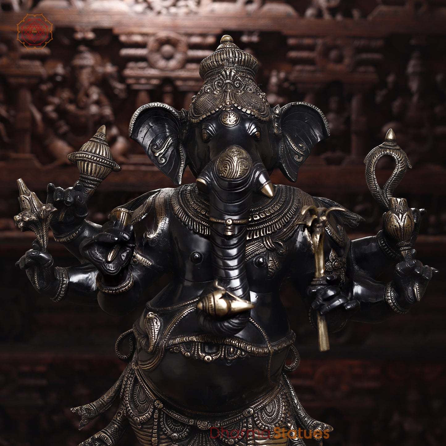 Brass Ganesh, Black Patina & Golden Finish, 36"