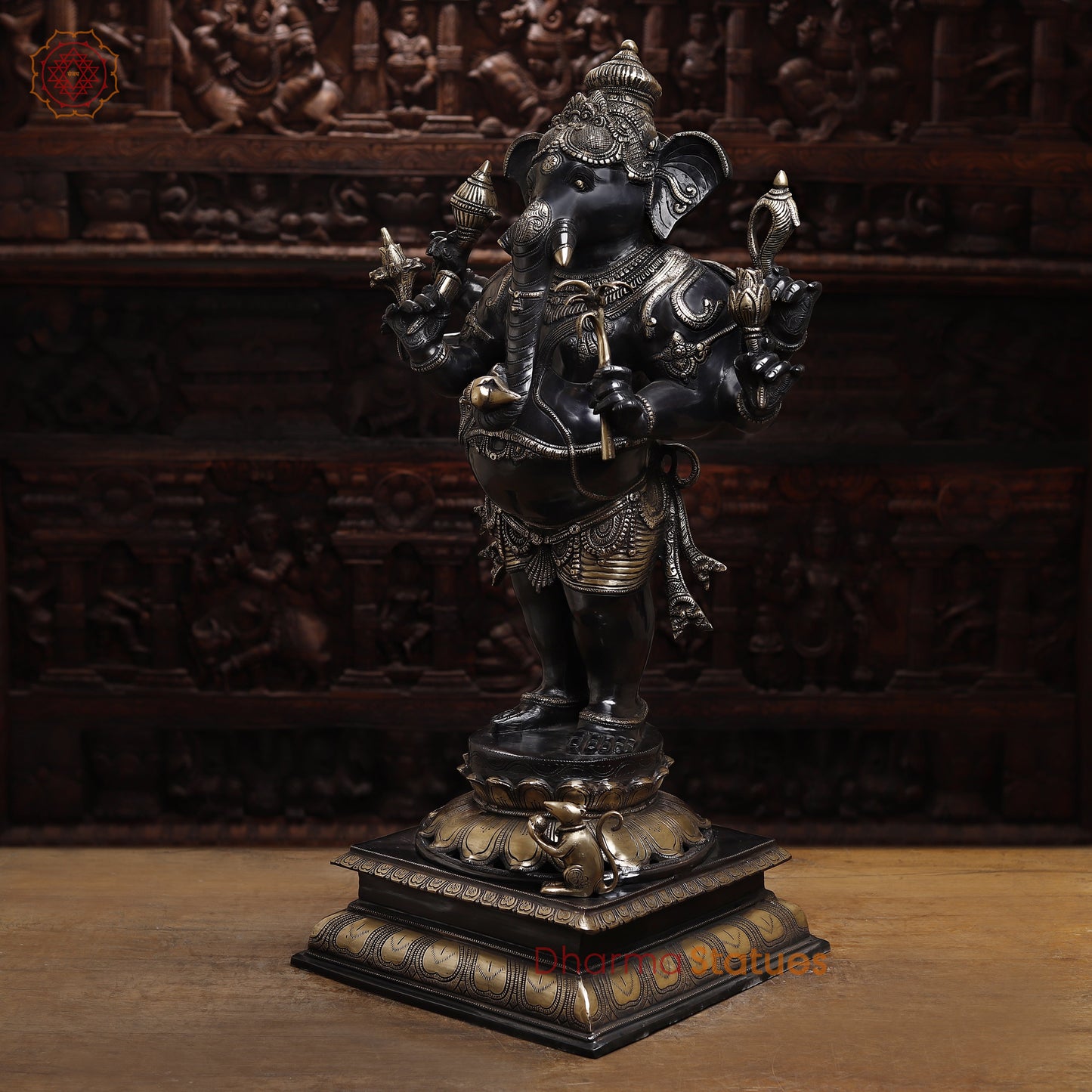 Brass Ganesh, Black Patina & Golden Finish, 36"