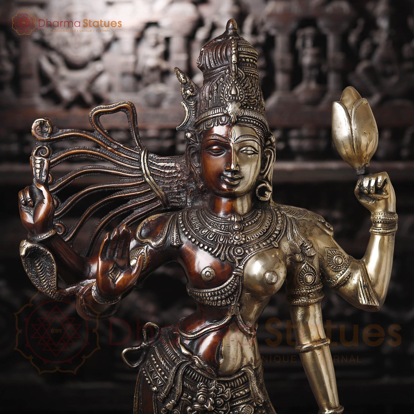 Brass Ardhanarishvara Idol, The Divine Union, Chola finish, 38"