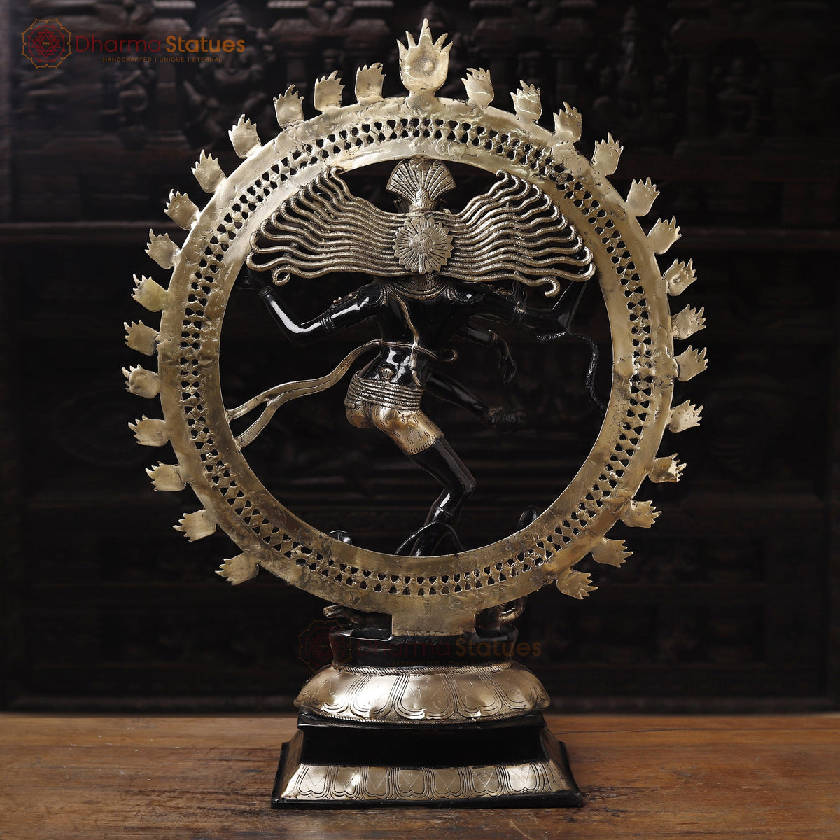 Brass Natraj, Statue Depicts Lord Shiva's Cosmic Dance, Black Patina 41.5" back view