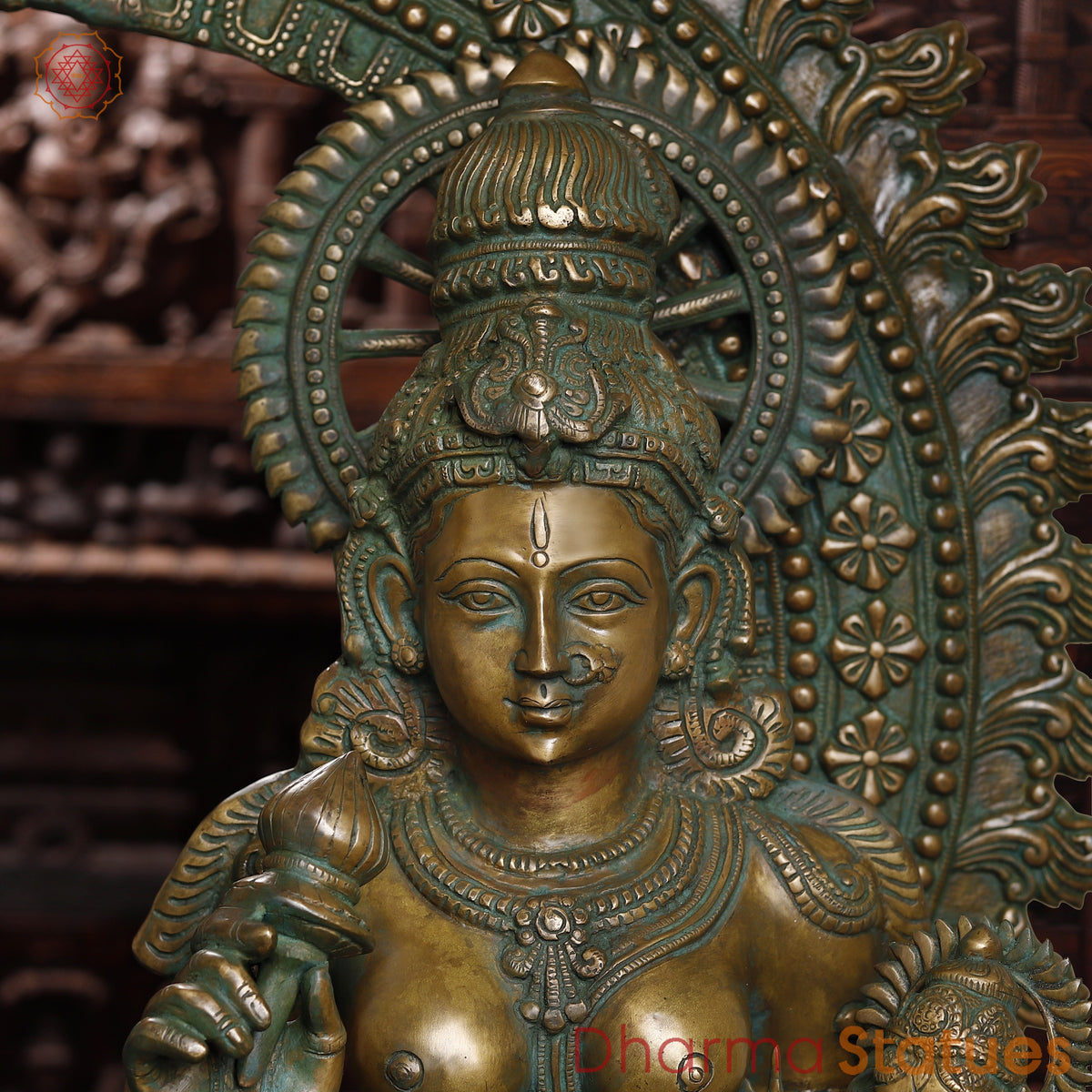 Brass Shiva, Parvati, Ganesh & Kartikeya, Golden & Green Finish, 55"