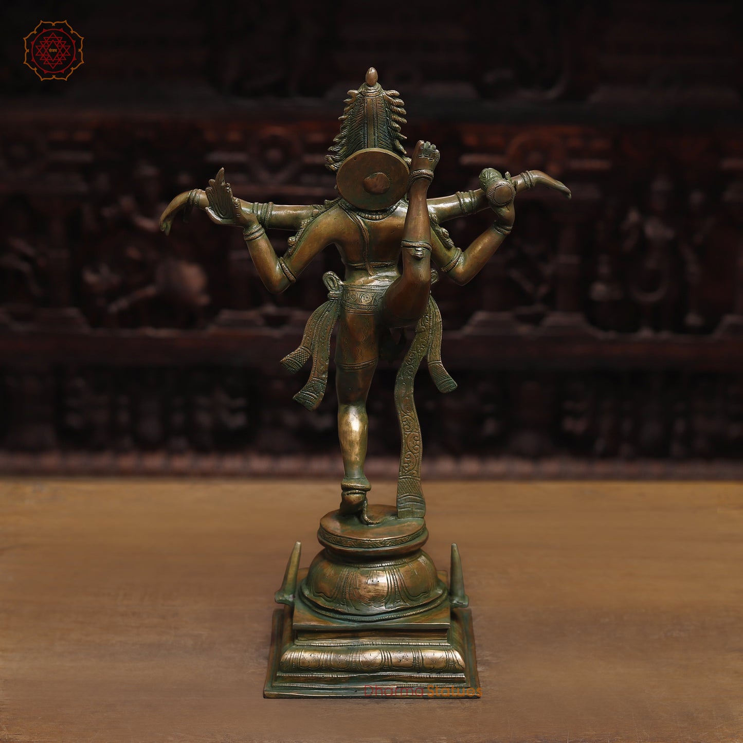 Brass Dancing Shiva, Golden & Green Finish, 20"