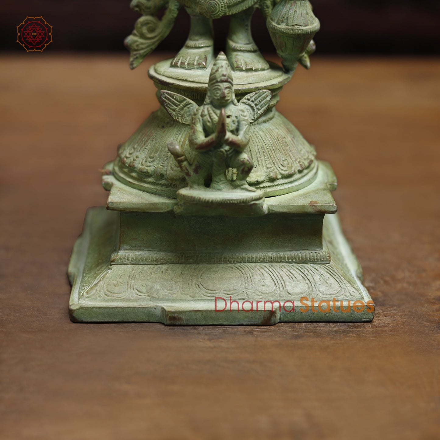 Brass Four-Armed Standing Vishnu, Green Patina Finish, 15"