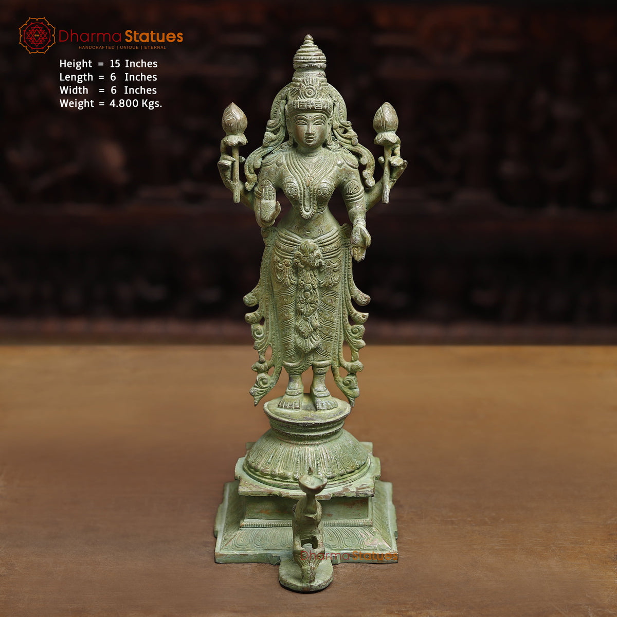 Brass Lakshmi, Green Patina Finish, 15"
