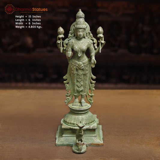 Brass Lakshmi, Green Patina Finish, 15"