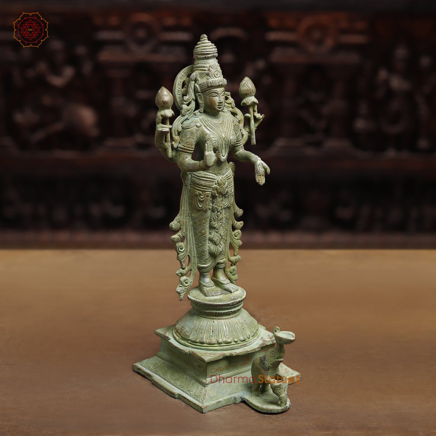 Brass Lakshmi, Green Patina Finish, 15"